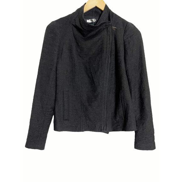 VINCE Stretch Frisè Black Asymmetrical Full Zip Jacket Size XXS - Picture 2 of 8